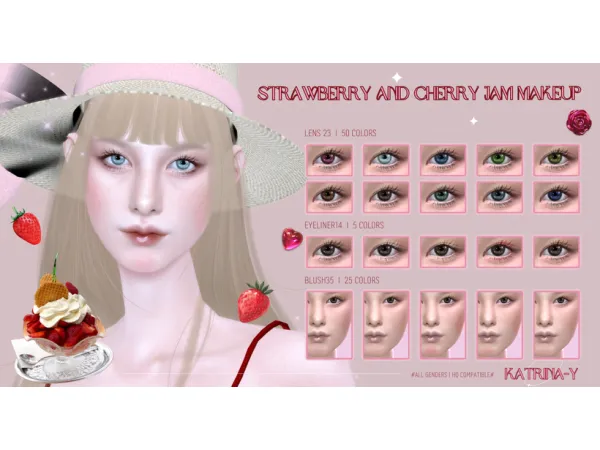 Alpha Strawberry and Cherry Jam Makeup_Remake version by katrina_y - The Sims 4 Custom Content