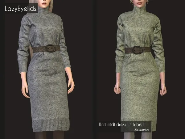 Alpha Knit midid dress with belt by lazyeyelids - The Sims 4 Custom Content