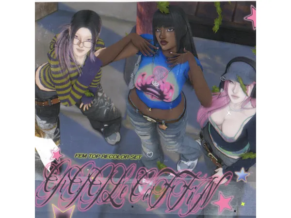 Alpha [GIGGLECOFFIN] FEM TOP RECOLOR SET by RottenMothBoy - The Sims 4 Custom Content