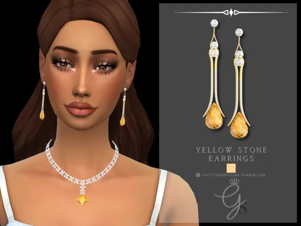 Alpha Yellow Stone Earrings by GlitterberryFly - The Sims 4 Custom Content