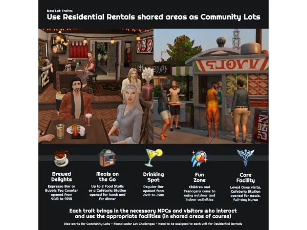 Maxis Match New Lot Traits Use Residential Rentals shared areas as Community Lots - The Sims 4 Custom Content