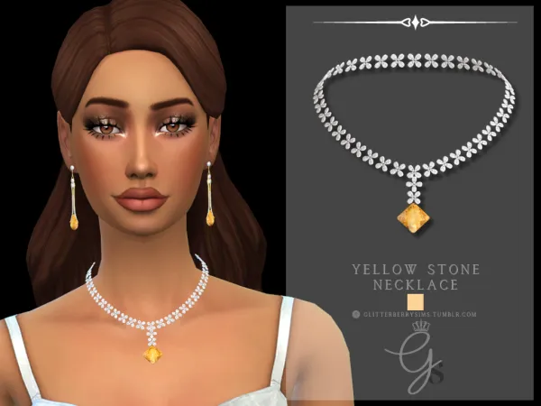 Alpha Yellow Stone Necklace by GlitterberryFly - The Sims 4 Custom Content