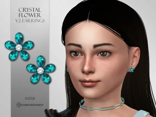 Alpha Crystal Flower V2 Earrings Child - The Sims 4 Custom Content