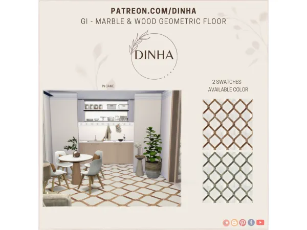 Mix Gi Marble Wood Geometric Floor - The Sims 4 Custom Content