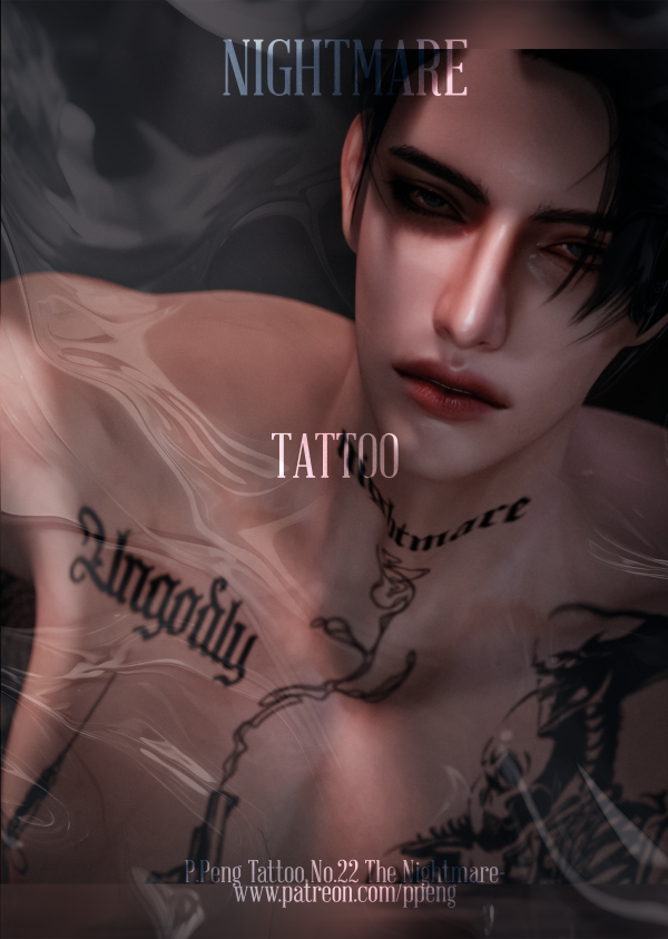 Mix [SIMS4TS4]PPENG Tattoo N022 The Nightmare Tattoo HQ by simsfinds - The Sims 4 Custom Content