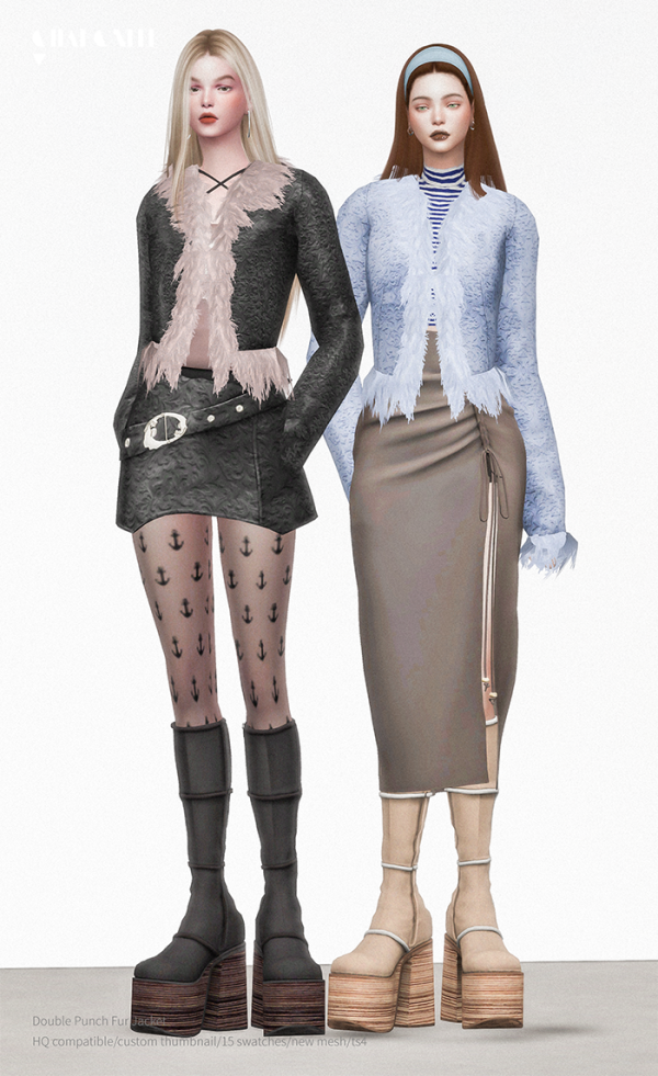 Alpha Double Punch Fur Jacket by simsfinds - The Sims 4 Custom Content