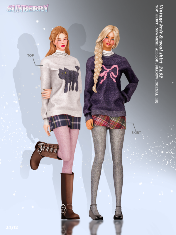 Alpha [SUNBERRY]Vintage knit wool skirt knit tights 2402(Early access) by simsfinds - The Sims 4 Custom Content