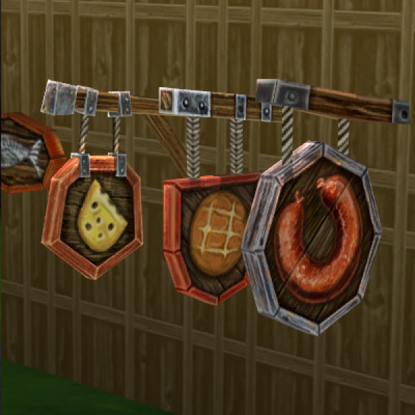 Maxis Match Medieval Old Town Food Makers Deco Items Shop Signs by simsfinds - The Sims 4 Custom Content