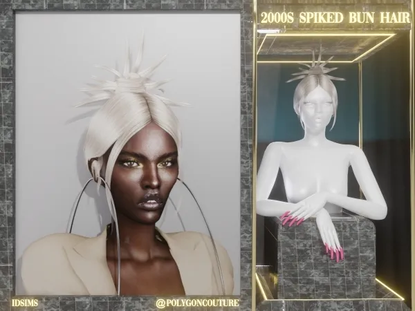 Alpha Spiked Bun 2000's hairstyle - The Sims 4 Custom Content