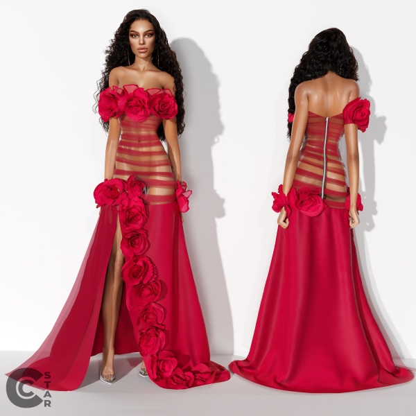 Alpha Sheer Dress Adorned with Flowers cool_content_star by cool_content_star - The Sims 4 Custom Content