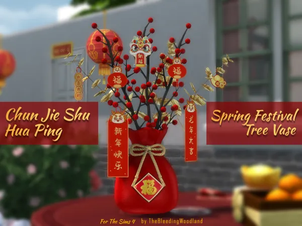 Mix Chun Jie Shu Hua Ping (Spring Festival Tree Vase) by TheBleedingWoodland - The Sims 4 Custom Content