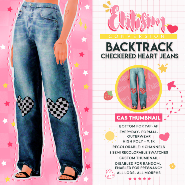 BACKTRACK CHECKERED HEART JEANS by simsfinds - The Sims 3 Custom Content