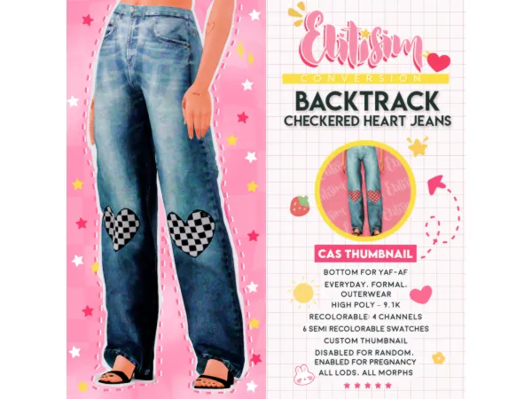 BACKTRACK CHECKERED HEART JEANS - The Sims 3 Custom Content