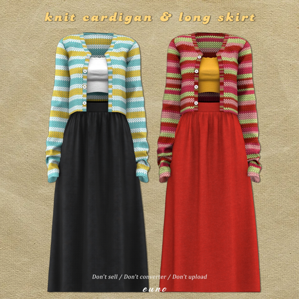 Alpha knit cardigan long skirt by simsfinds - The Sims 4 Custom Content