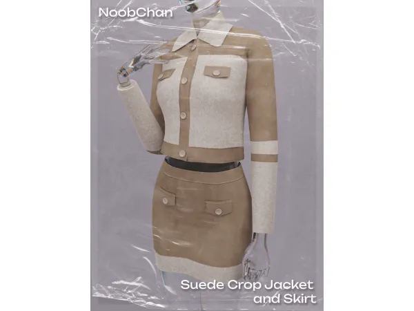Alpha Suede Crop Jacket and Skirt by NoobChanCC - The Sims 4 Custom Content