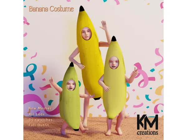 Alpha [KM] Banana Costume from infant to child by kmcreations - The Sims 4 Custom Content