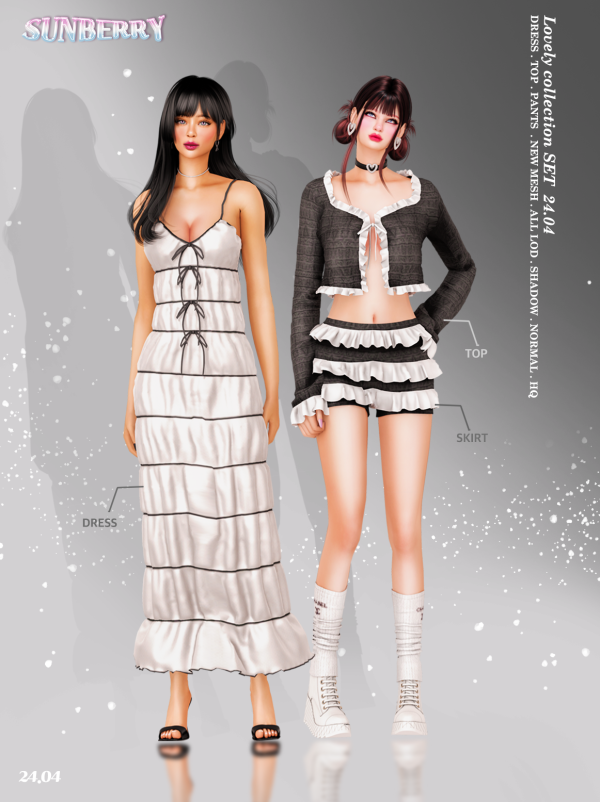 Alpha [SUNBERRY] Lovely Collection SET dress top skirt 2404 by simsfinds - The Sims 4 Custom Content