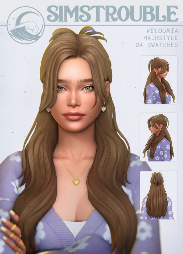 Maxis Match Velouria Hairstyle (4 Versions) by simsfinds - The Sims 4 Custom Content