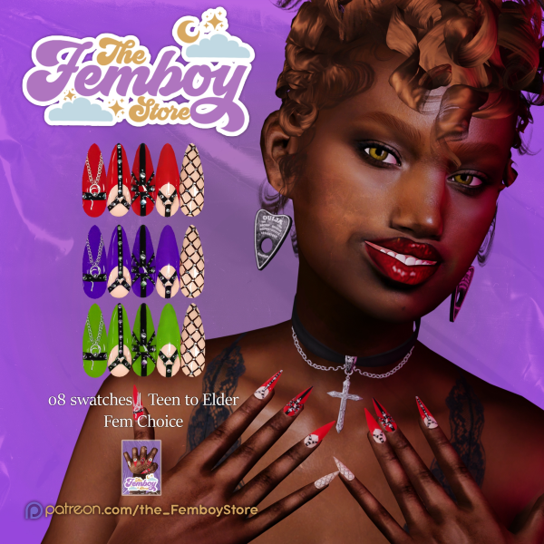 Alpha [FEMBOY] Cabaret Nails by simsfinds - The Sims 4 Custom Content