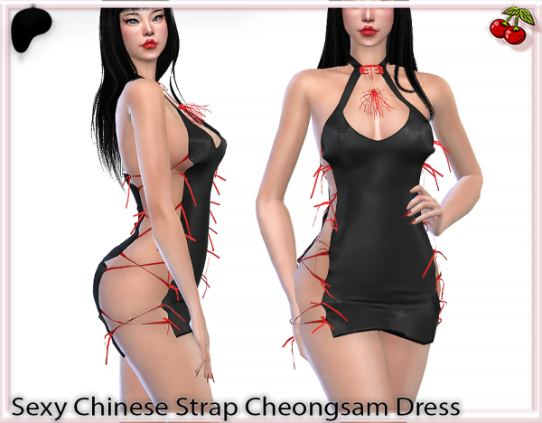 Alpha Sexy Chinese Strap Cheongsam Dress by simsfinds - The Sims 4 Custom Content