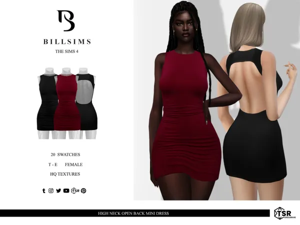 Alpha High Neck Open Back Mini Dress ( ) - The Sims 4 Custom Content