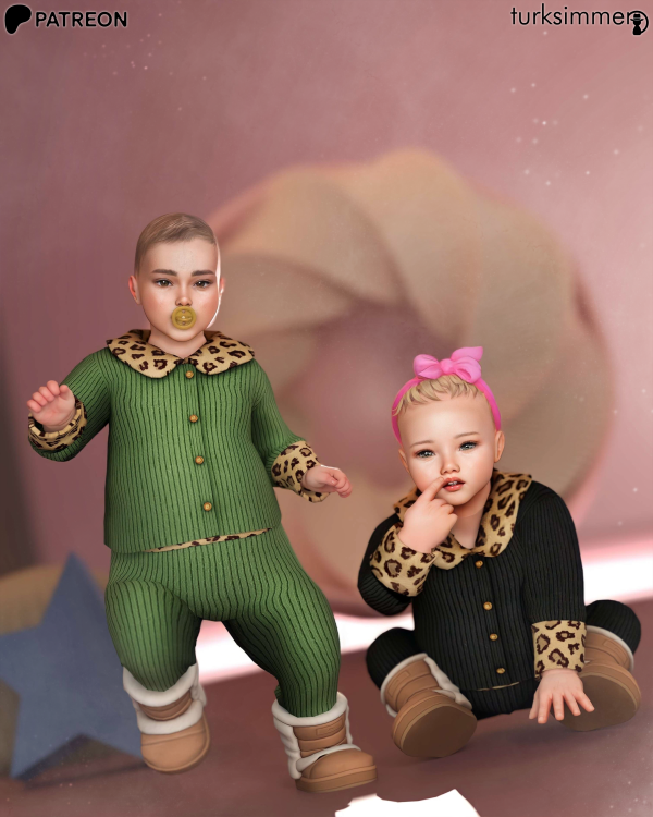 Alpha Contrast Leopard Borg Collar Coat S287 and Pants S288 by daphsmods - The Sims 4 Custom Content