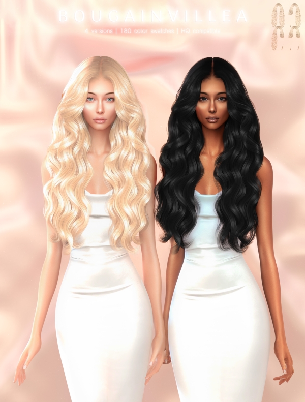 Alpha Bougainvillea Hairstyle by greenteahoney - The Sims 4 Custom Content