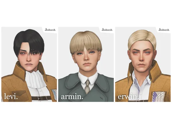 Maxis Match Levi Armin and Erwin Hair (Hair Commissions) by jo_se_oh - The Sims 4 Custom Content
