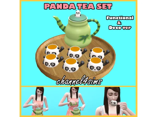 Maxis Match Panda Tea Set Functional Deco ver by channel4sims - The Sims 4 Custom Content