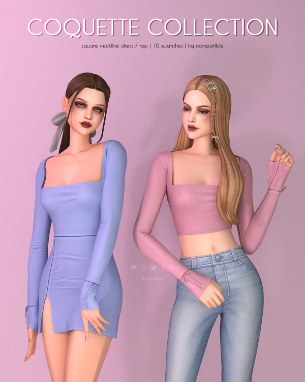 Mix Square Neckline Dress Top Coquette Collection by luxysims - The Sims 4 Custom Content