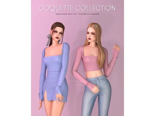 Mix Square Neckline Dress Top Coquette Collection - The Sims 4 Custom Content