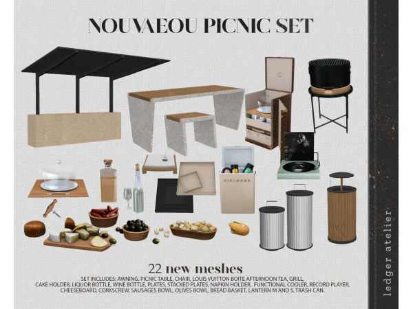Alpha Nouveau Picnic Set (workroomatelier tier) by Ledger Atelier - The Sims 4 Custom Content