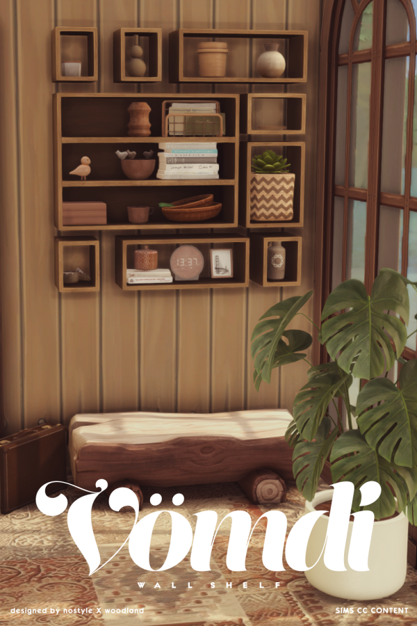 Maxis Match [N O S T Y L E X W O O D L A N D] Vömdi Wall Shelf by simsfinds - The Sims 4 Custom Content