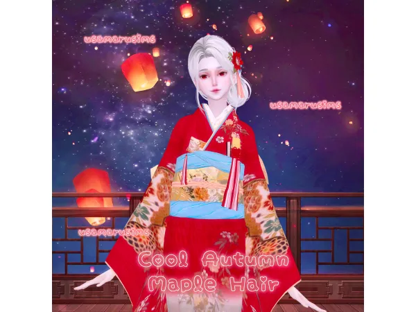 Alpha Cool Autumn Maple Hair by usamarusims - The Sims 4 Custom Content