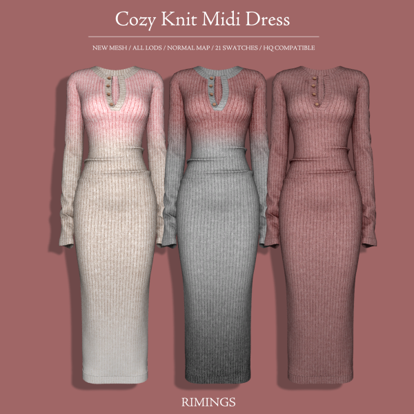 Alpha [RIMINGS] Cozy Knit Midi Dress by simsfinds - The Sims 4 Custom Content