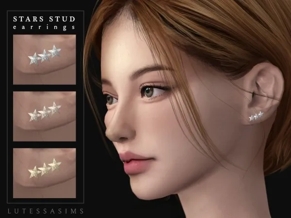 Alpha Stars stud earrings by Lutessasims - The Sims 4 Custom Content