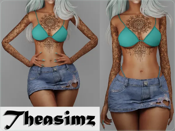 Mix Mandala black tattoo N10 by Theasimz - The Sims 4 Custom Content
