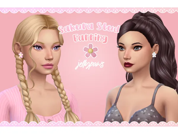 Maxis Match Sakura Stud Earrings by melunn - The Sims 4 Custom Content