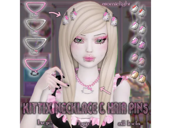 Mix KITTIX necklace hairpins set by atomiclight - The Sims 4 Custom Content