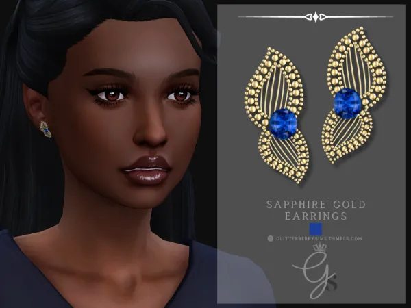 Alpha Sapphire Gold Earrings by GlitterberryFly - The Sims 4 Custom Content