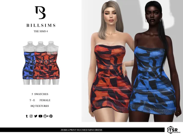 Alpha Zebra Print Ruched Mini Dress ( ) - The Sims 4 Custom Content