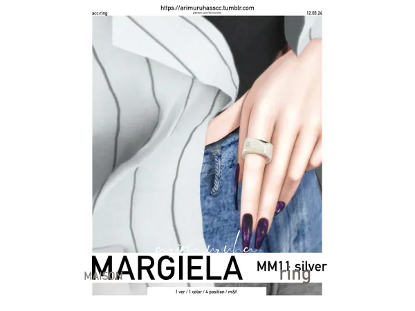 Alpha arimuruha Maison Margiela MM11 silver ring by arimuruha - The Sims 4 Custom Content