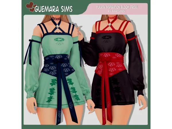 Alpha Yukata Inspiration Bloom Dress by guemarasims - The Sims 4 Custom Content