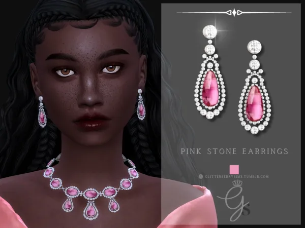 Alpha Pink Stone Earrings by GlitterberryFly - The Sims 4 Custom Content