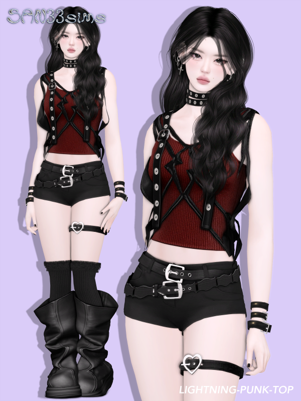 Alpha 333Lightning Punk Top by simsfinds - The Sims 4 Custom Content