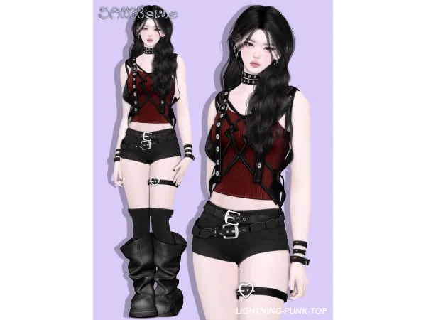 Alpha 333Lightning Punk Top by san33 - The Sims 4 Custom Content