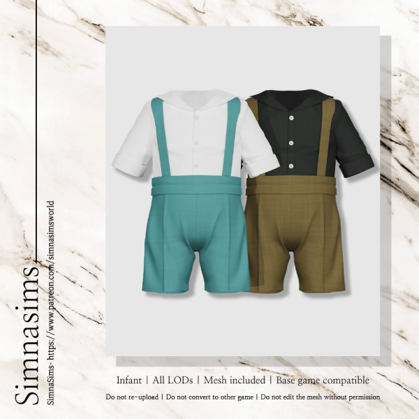 Alpha Renato infant suspenders outfit by simsfinds - The Sims 4 Custom Content