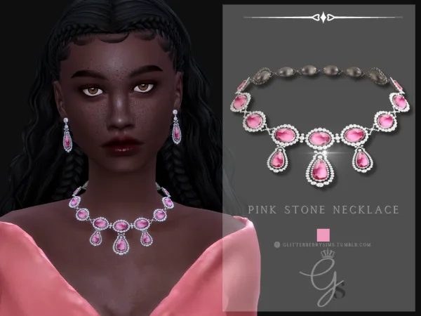 Alpha Pink Stone Necklace by GlitterberryFly - The Sims 4 Custom Content