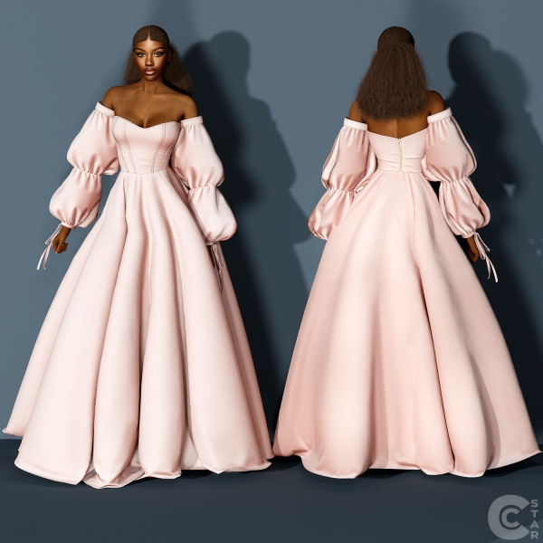 Alpha Wedding Dress with Puff Sleeves and Satin Corset SOLID by cool_content_star - The Sims 4 Custom Content