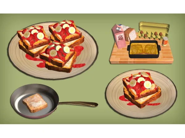 IHOPS Strawberry Banana French Toast Buttermilk Waffle and Sabrett Cocktail Franks Food for - The Sims 2 Custom Content